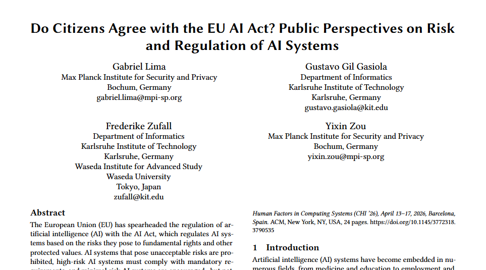 Titelblatt einer wissenschaftlichen Abhandlung: Mehrere Autorenangaben und Abstract über EU AI Act.